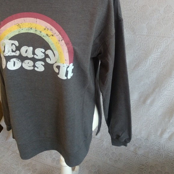 Wildfox Easy Does It Rainbow Pride Graphic Gray Distressed Crewneck Sweatshirt - Picture 7 of 7